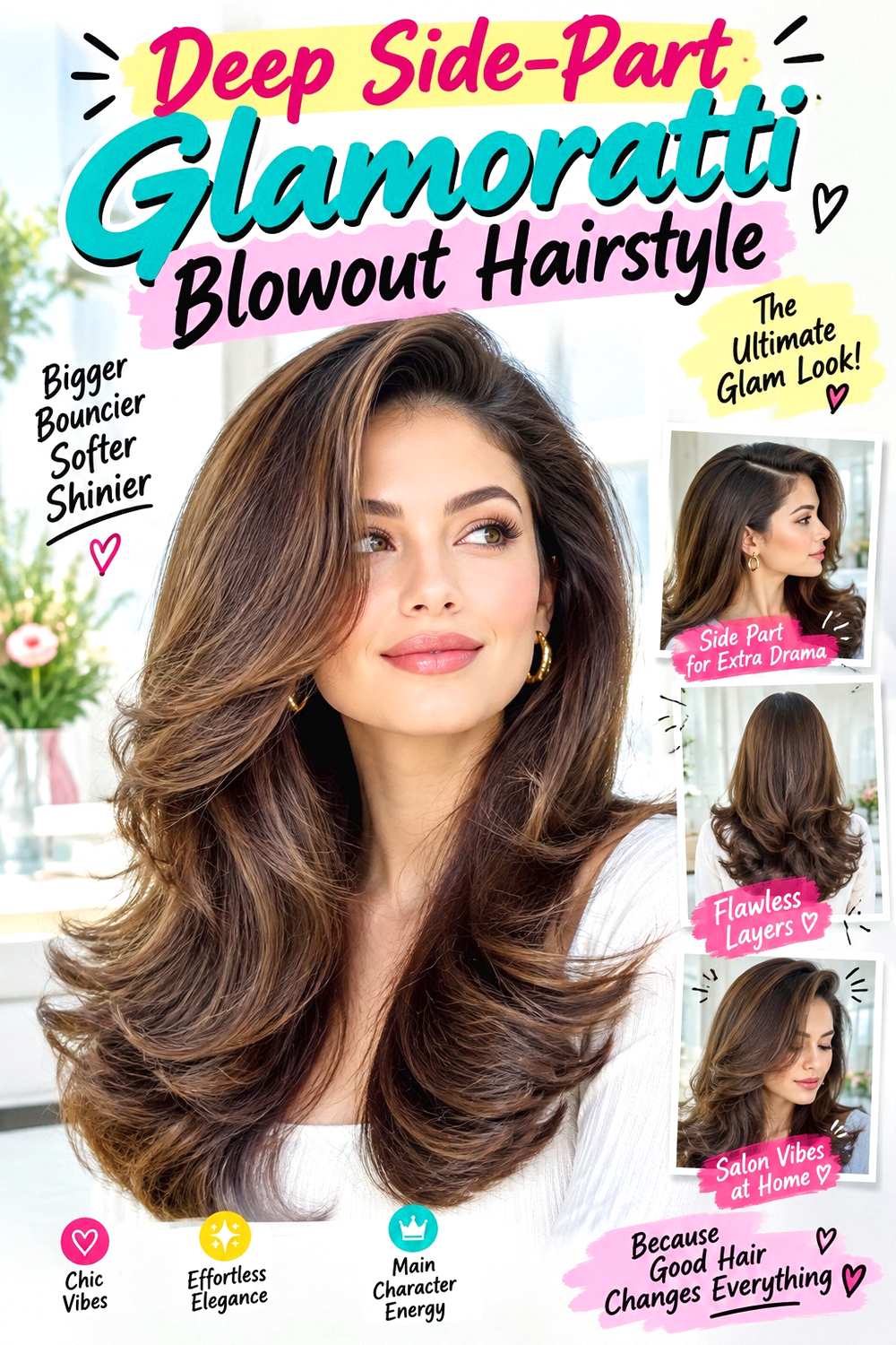 Deep Side-Part Glamoratti Blowout Hairstyle
