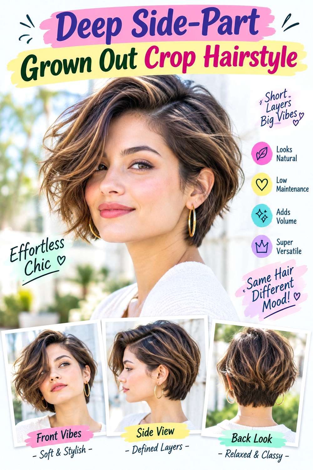 Deep Side-Part Grown Out Crop Hairstyle