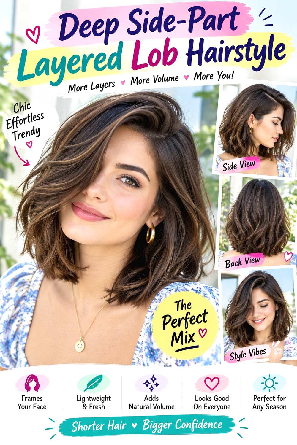 Deep Side-Part Layered Lob Hairstyle