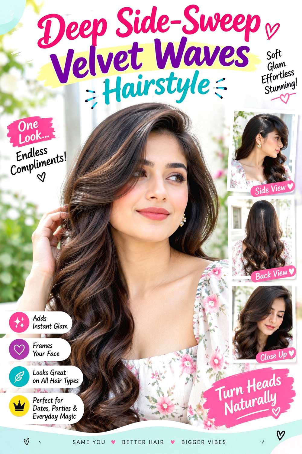 Deep Side-Sweep Velvet Waves Hairstyle
