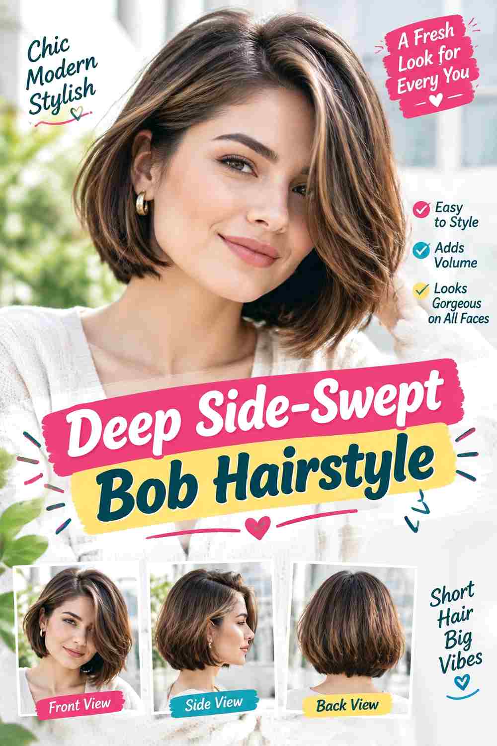 Deep Side-Swept Bob Hairstyle