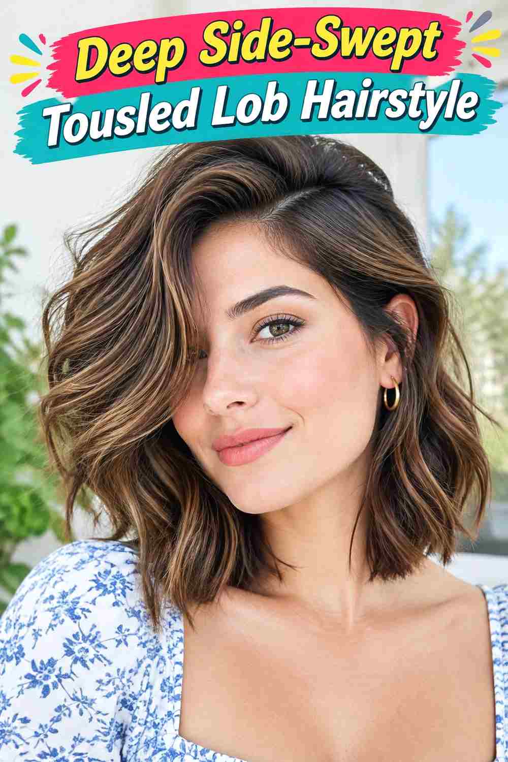 Deep Side-Swept Tousled Lob Hairstyle
