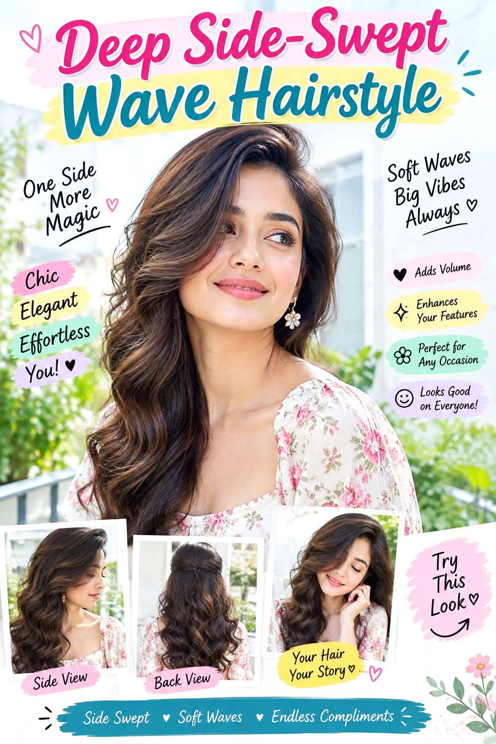 Deep Side-Swept Wave Hairstyle