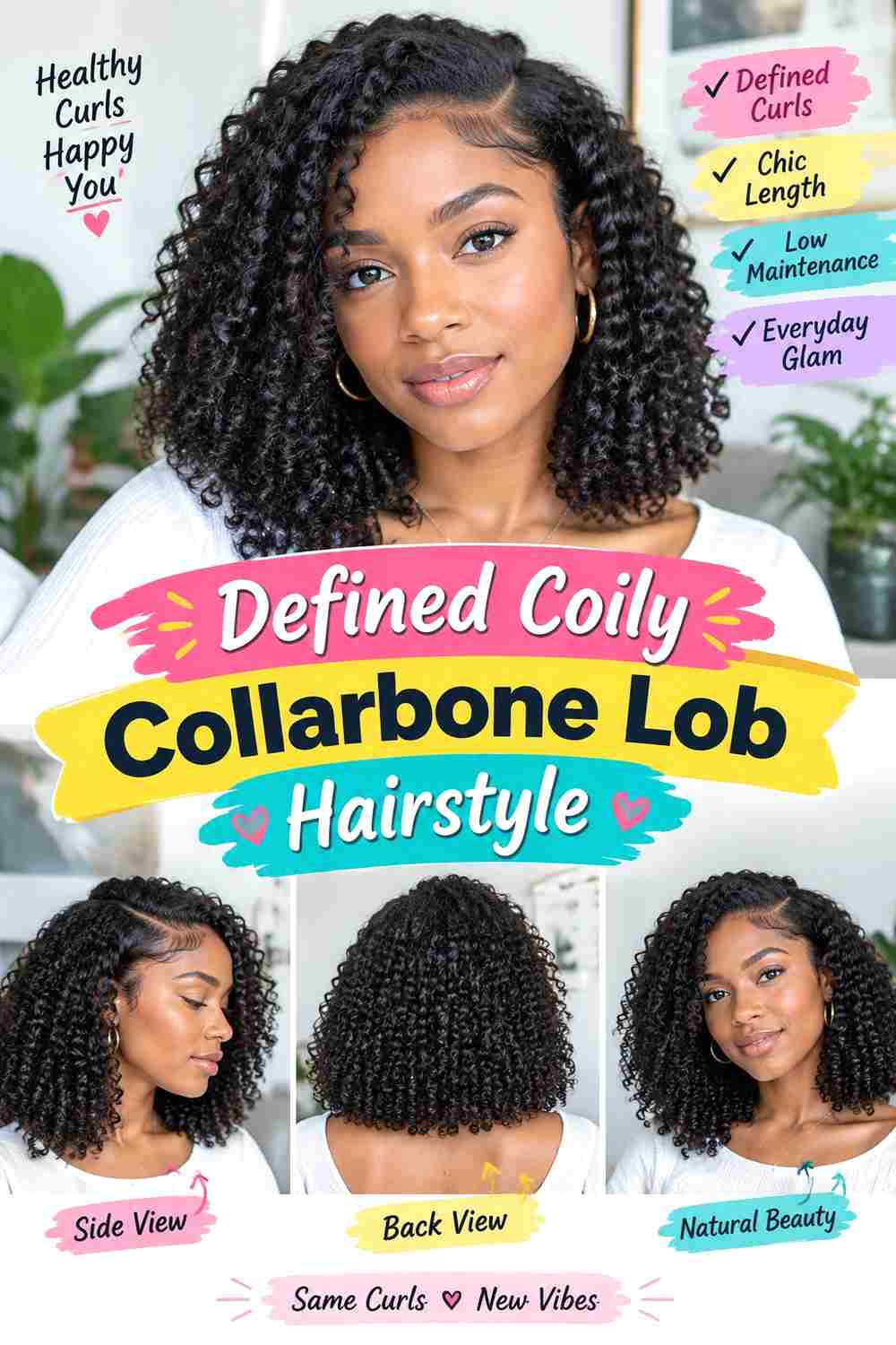 Defined Coily Collarbone Lob Hairstyle