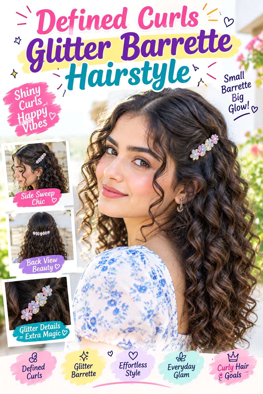 Defined Curls Glitter Barrette Hairstyle