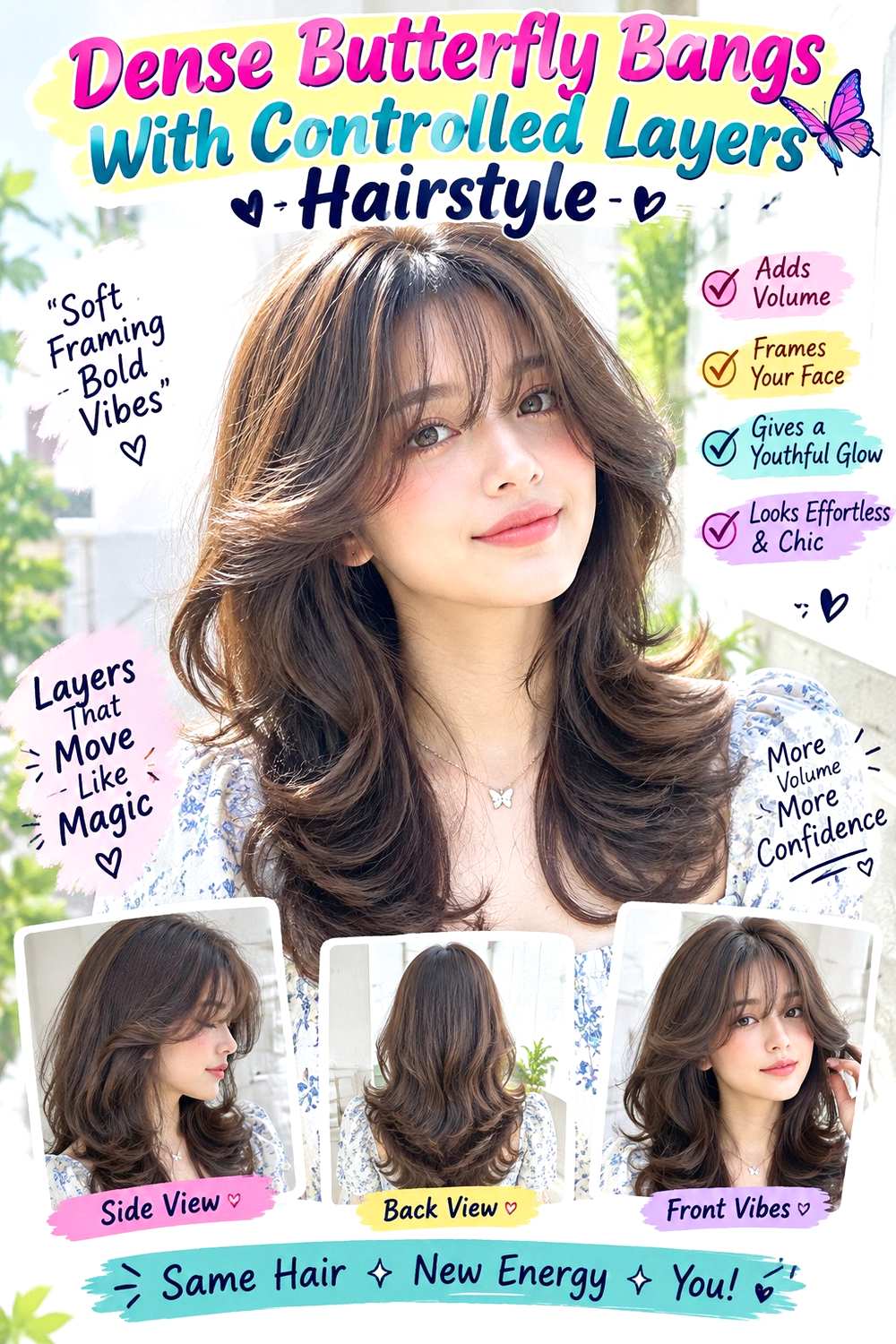 Dense Butterfly Bangs With Controlled Layers Hairstyle