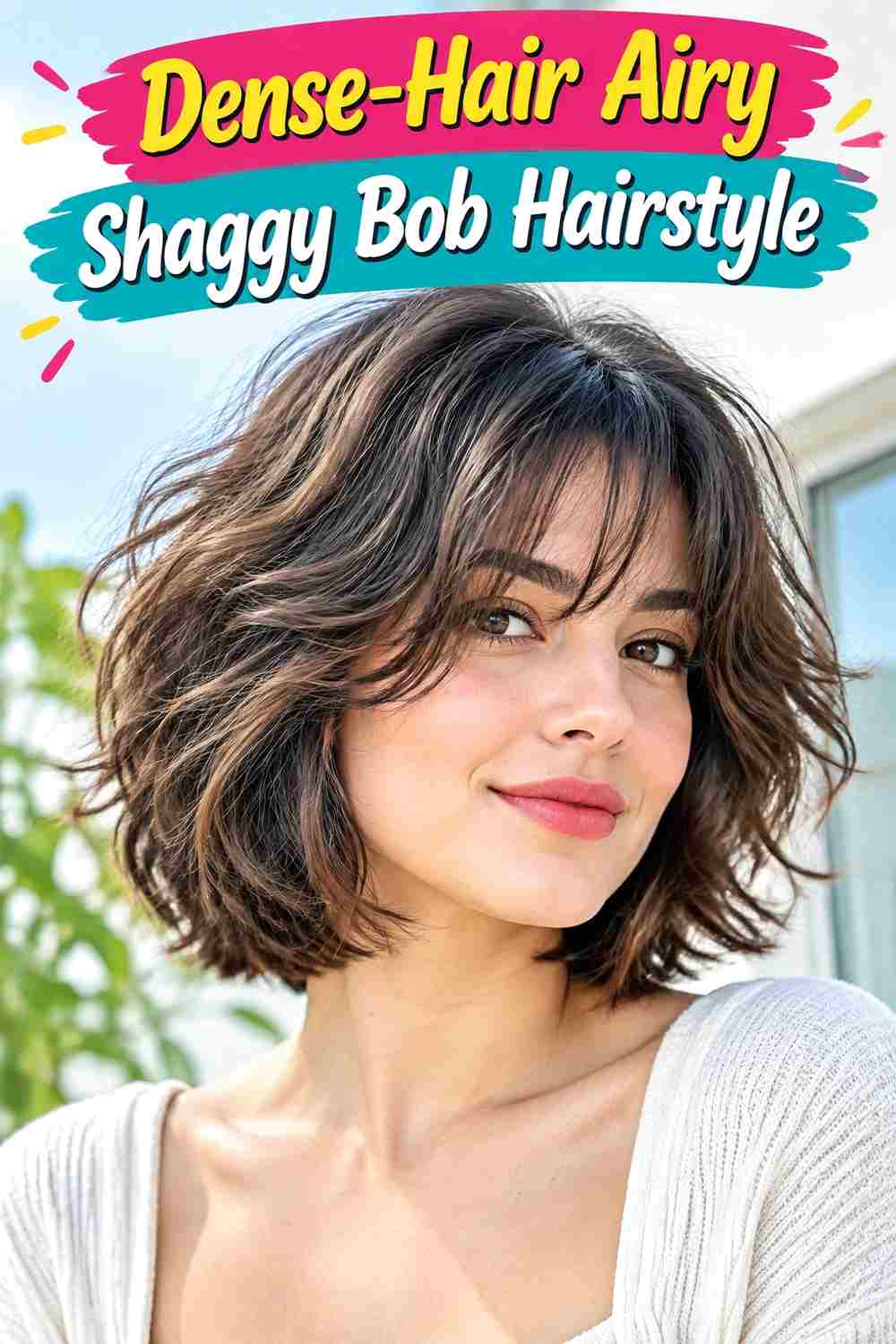 Dense-Hair Airy Shaggy Bob Hairstyle