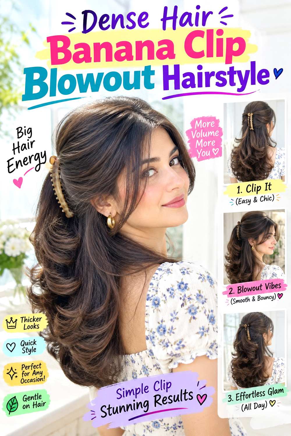Dense Hair Banana Clip Blowout Hairstyle