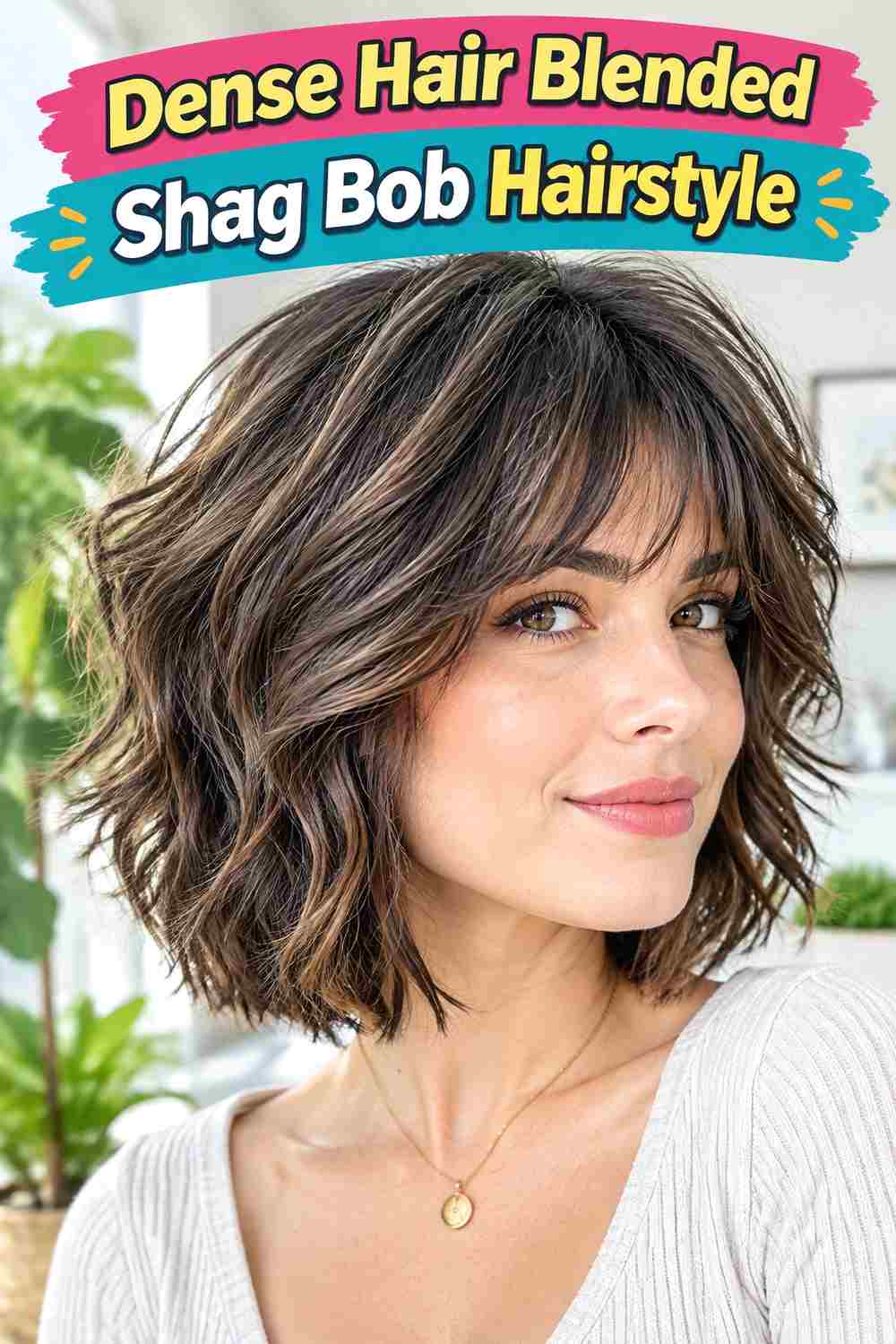 Dense Hair Blended Shag Bob Hairstyle