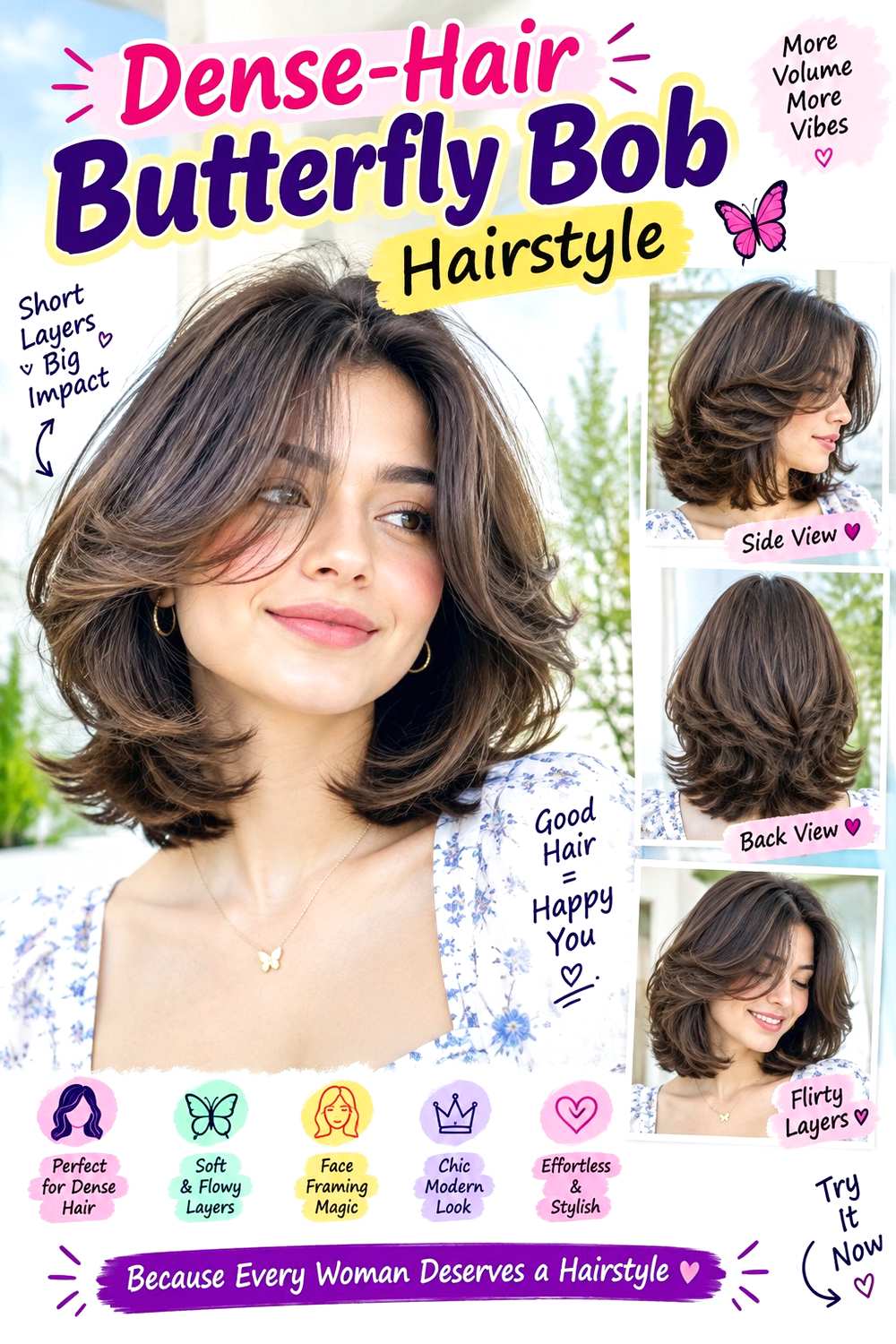 Dense-Hair Butterfly Bob Hairstyle