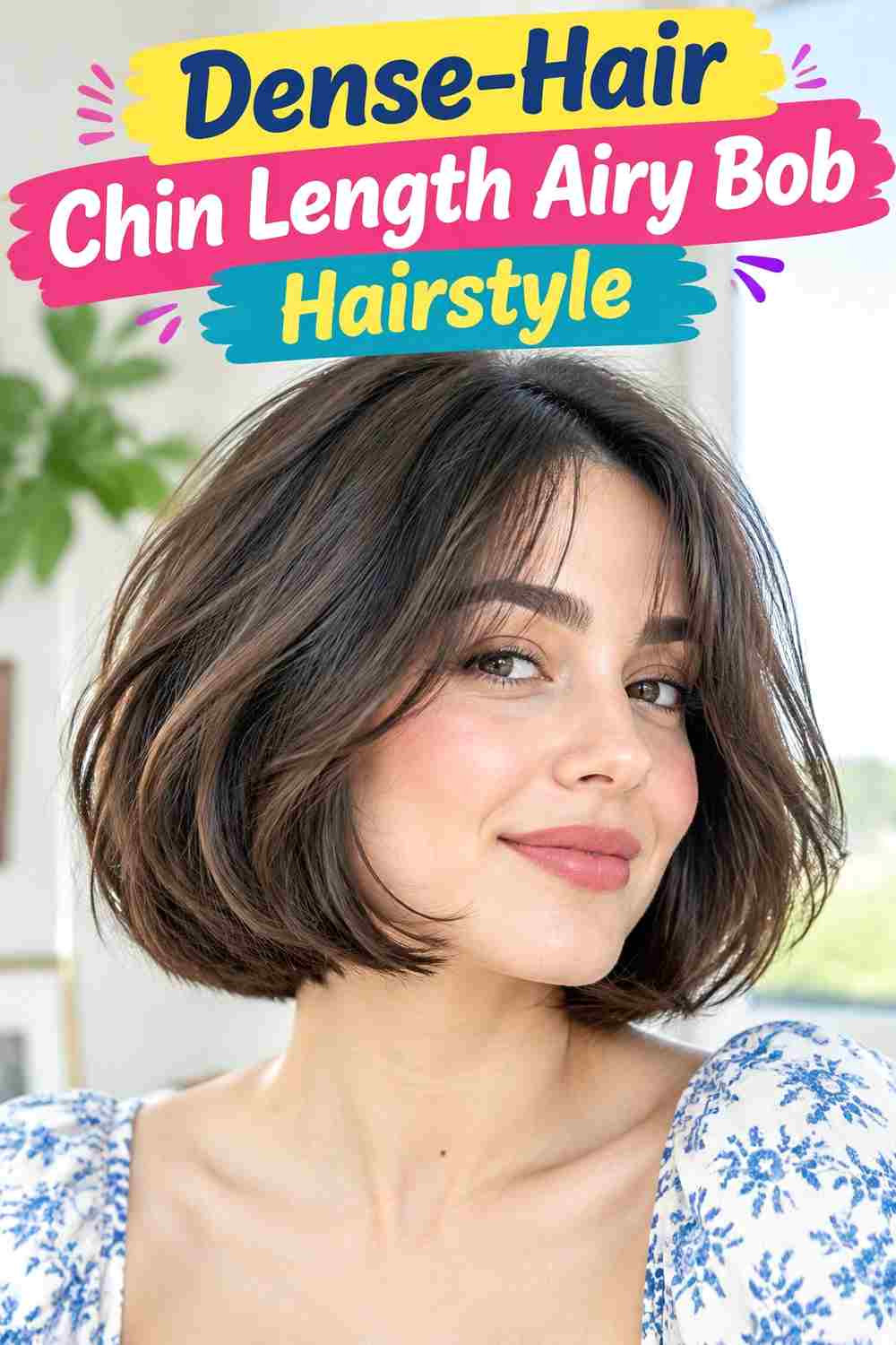 Dense-Hair Chin Length Airy Bob Hairstyle