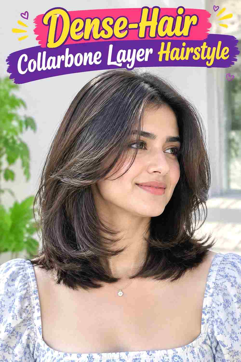 Dense-Hair Collarbone Layer Hairstyle