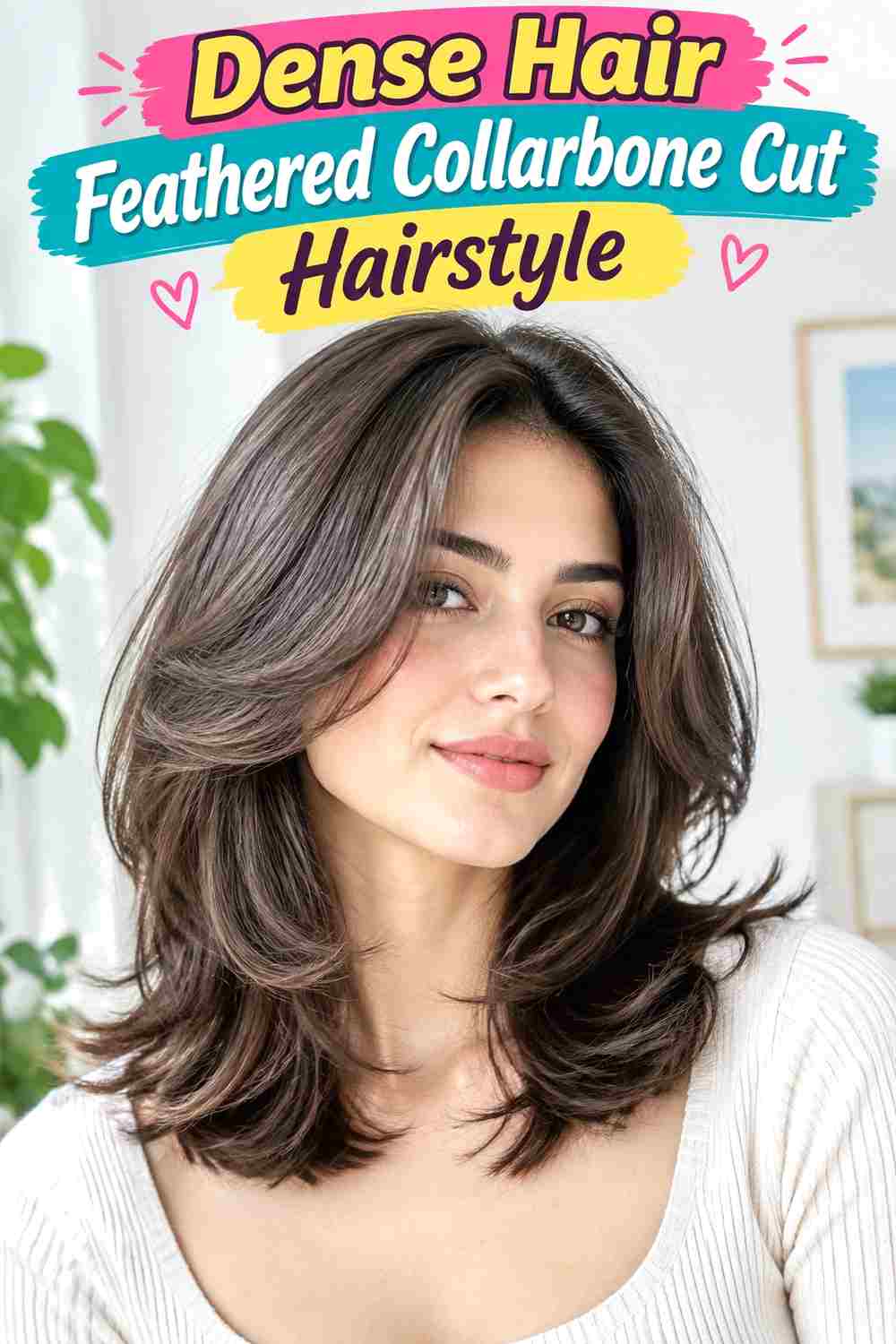 Dense Hair Feathered Collarbone Cut Hairstyle