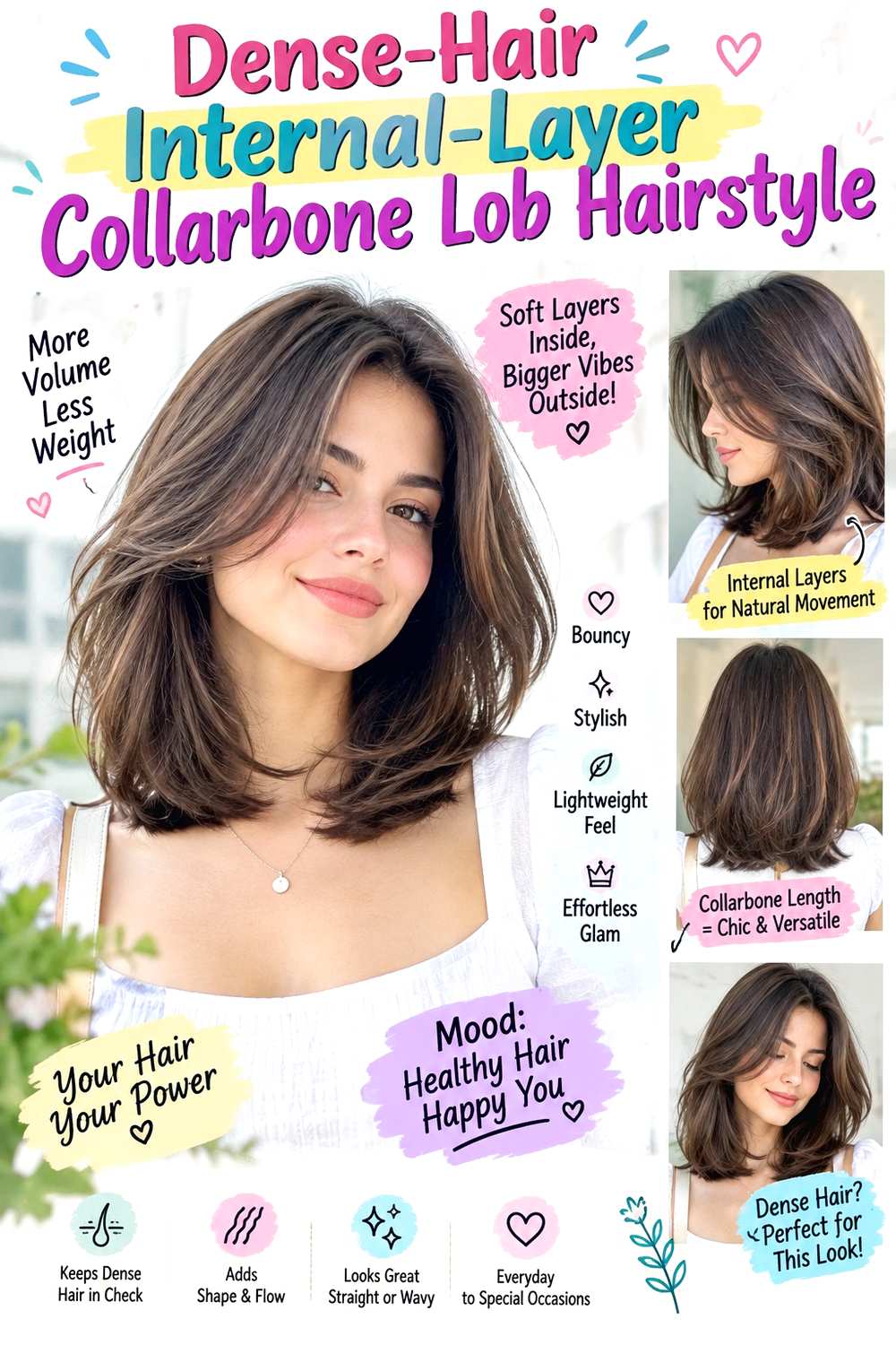 Dense-Hair Internal-Layer Collarbone Lob Hairstyle