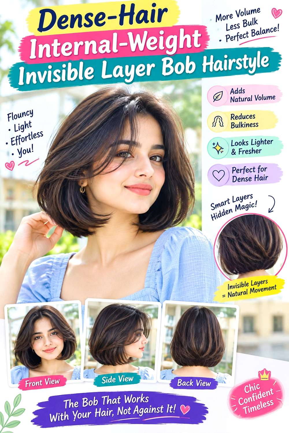 Dense-Hair Internal-Weight Invisible Layer Bob Hairstyle