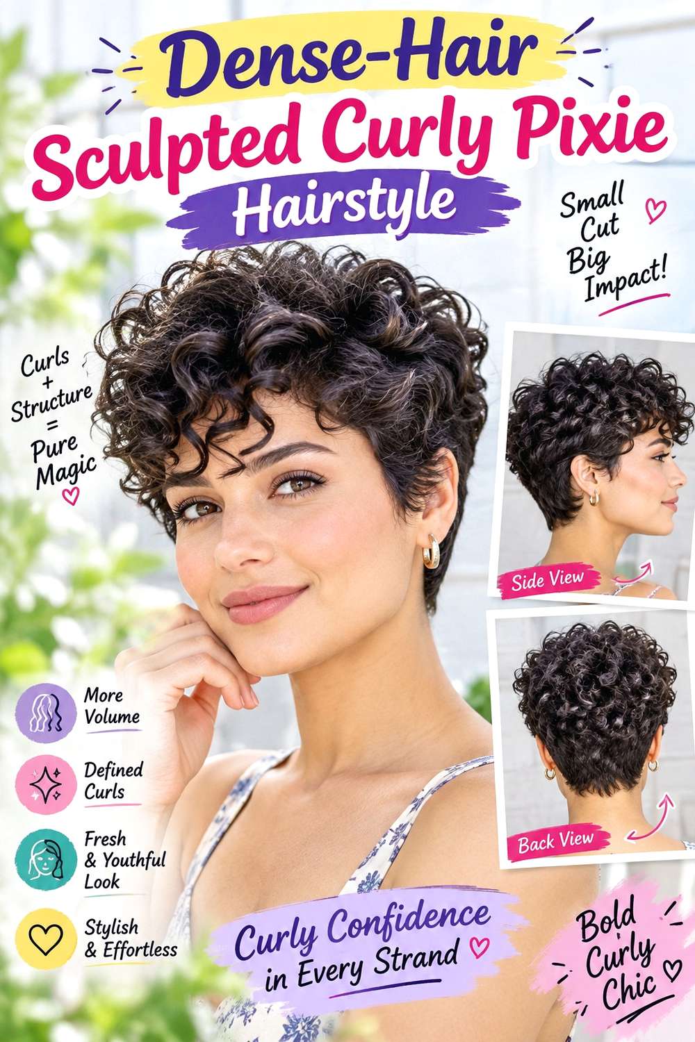 Dense-Hair Sculpted Curly Pixie Hairstyle