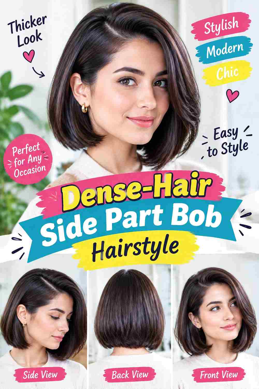 Dense-Hair Side Part Bob Hairstyle