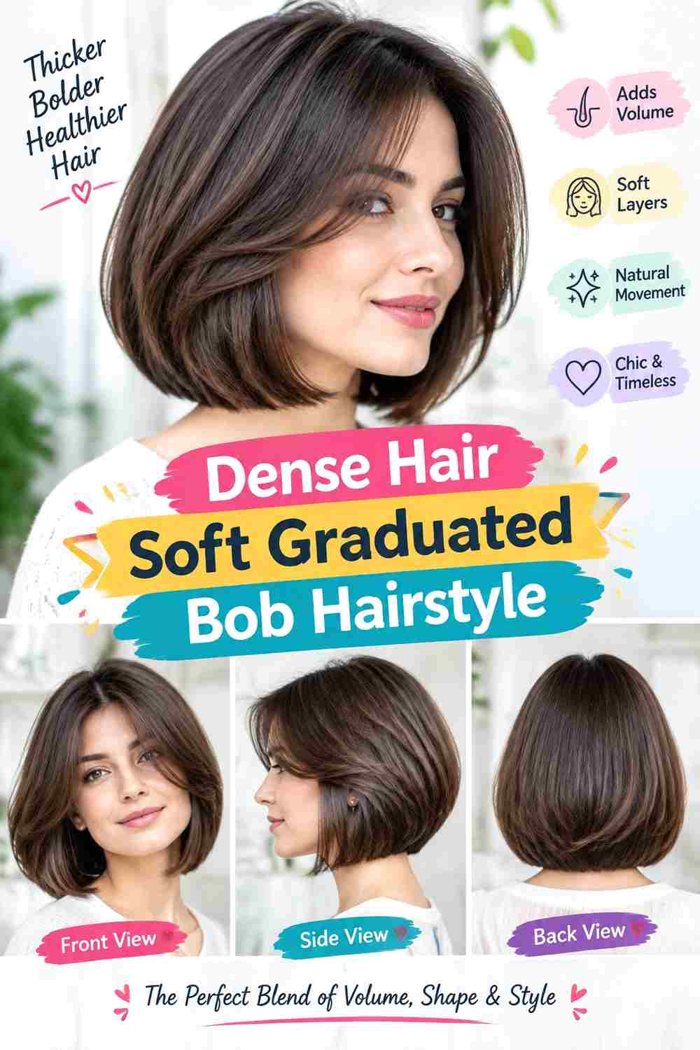 Dense Hair Soft Graduated Bob Hairstyle