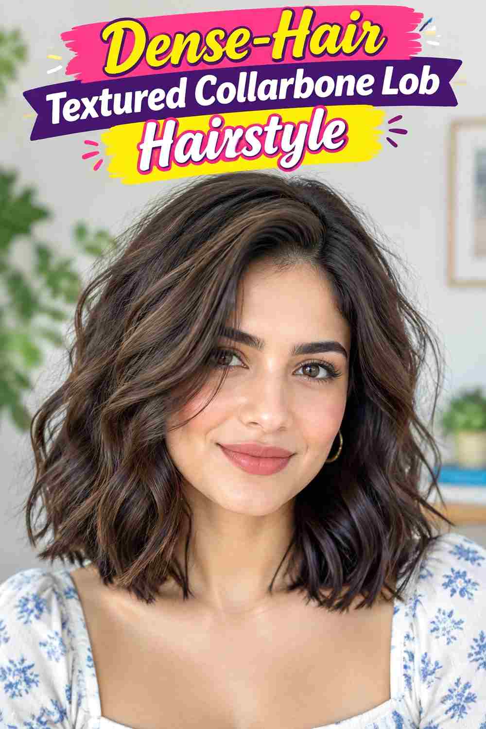 Dense-Hair Textured Collarbone Lob Hairstyle