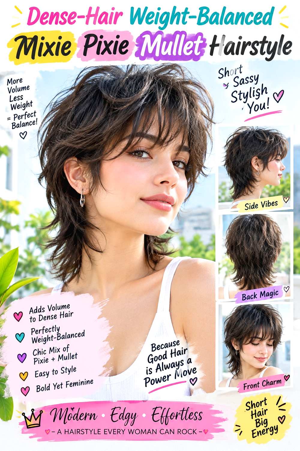 Dense-Hair Weight-Balanced Mixie Pixie Mullet Hairstyle