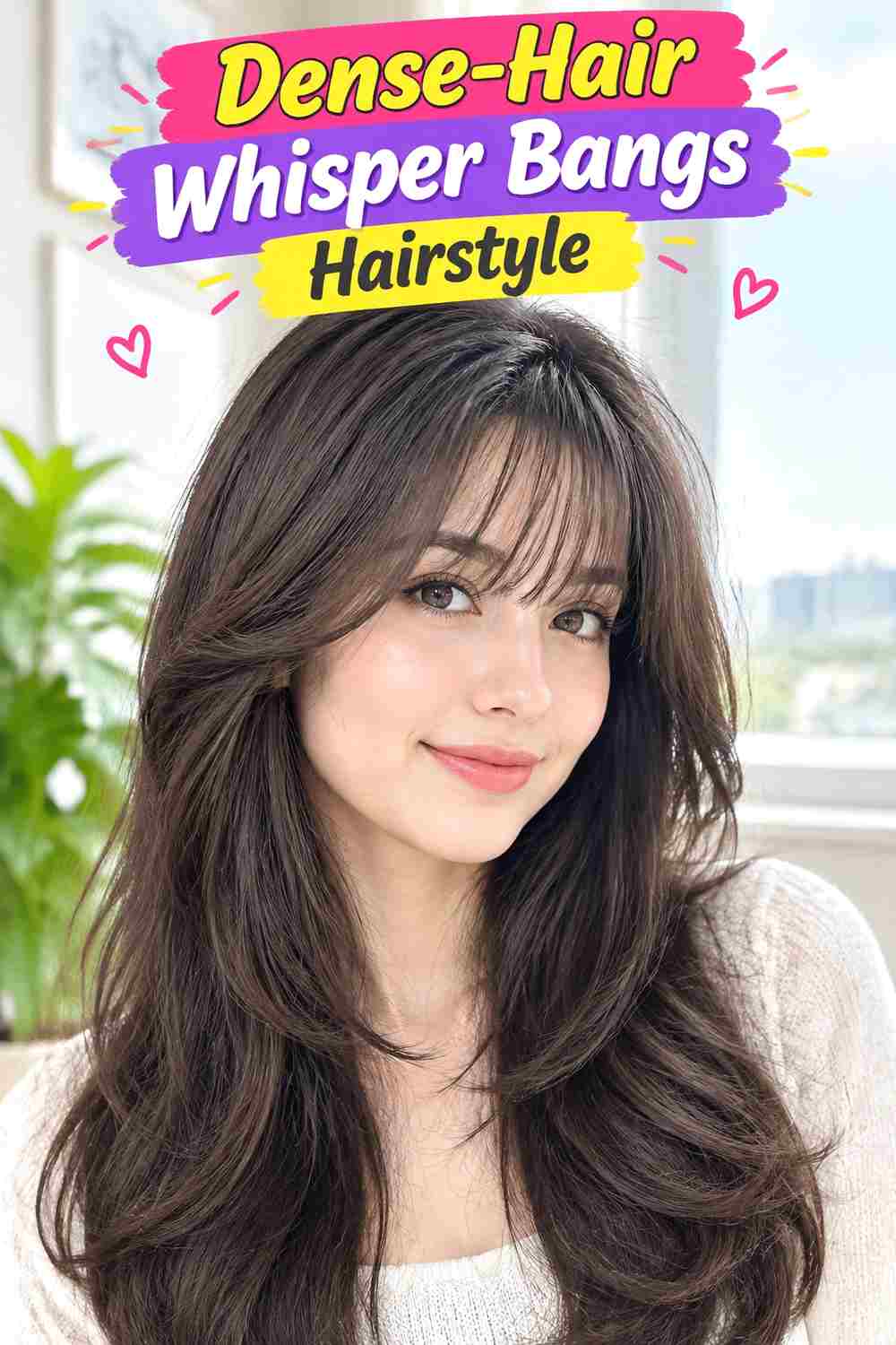 Dense-Hair Whisper Bangs Hairstyle