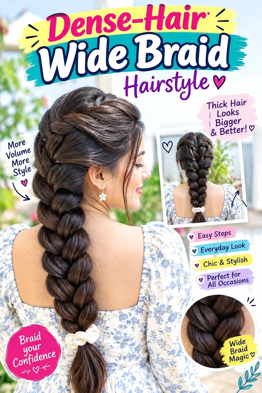 Dense-Hair Wide Braid Hairstyle