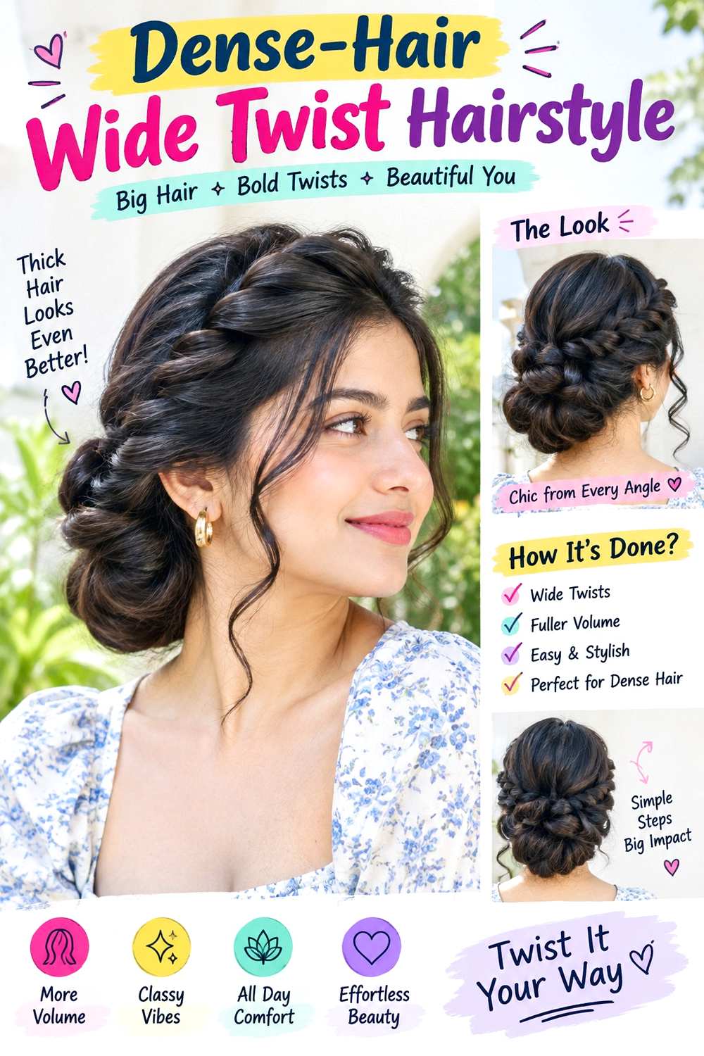 Dense-Hair Wide Twist Hairstyle