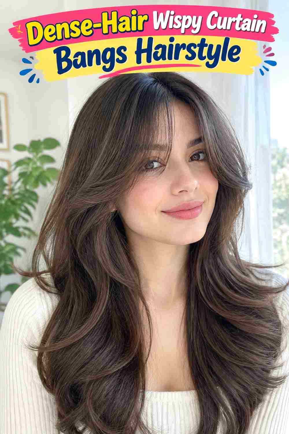 Dense-Hair Wispy Curtain Bangs Hairstyle