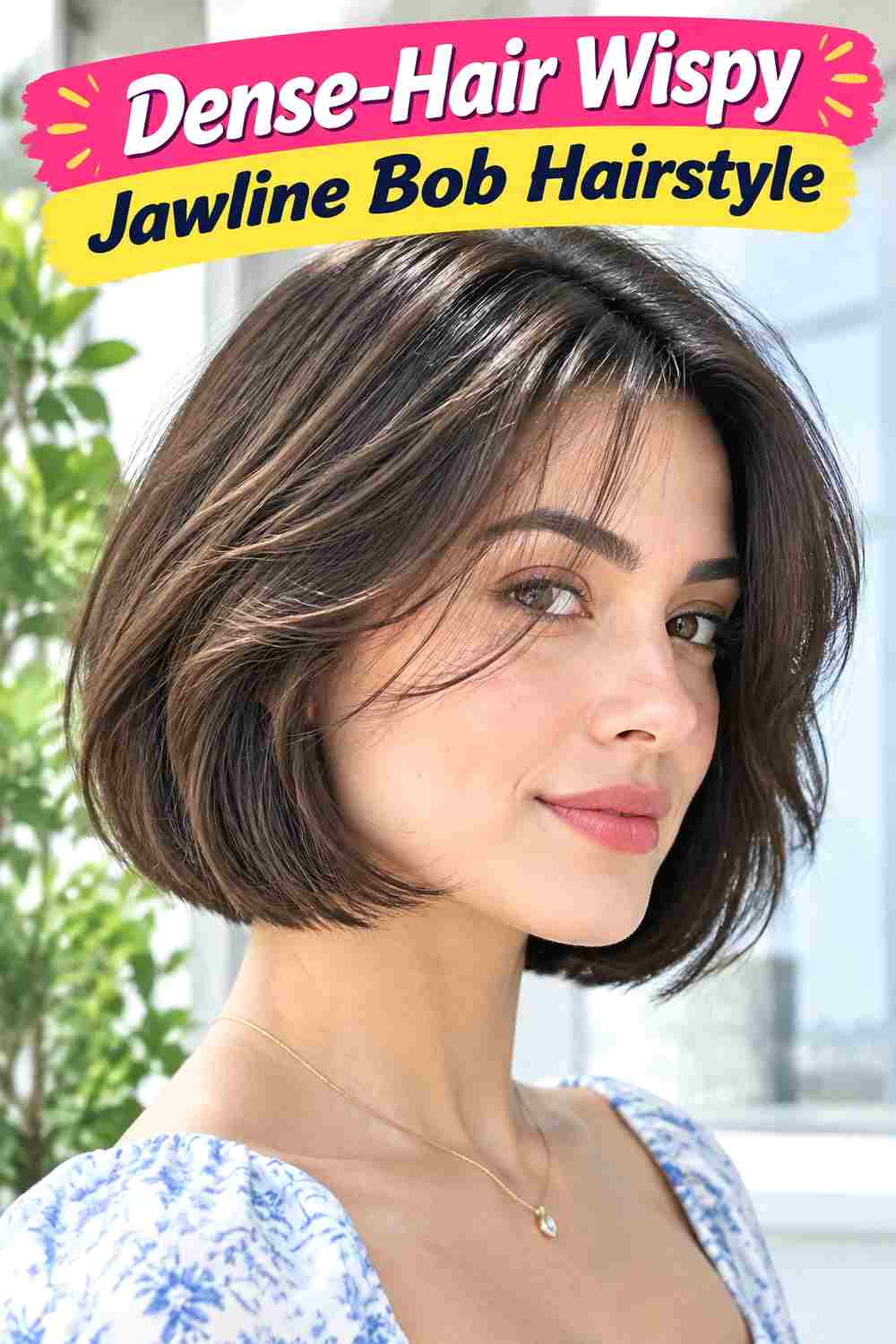 Dense-Hair Wispy Jawline Bob Hairstyle