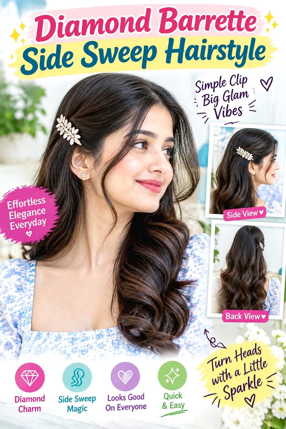 Diamond Barrette Side Sweep Hairstyle