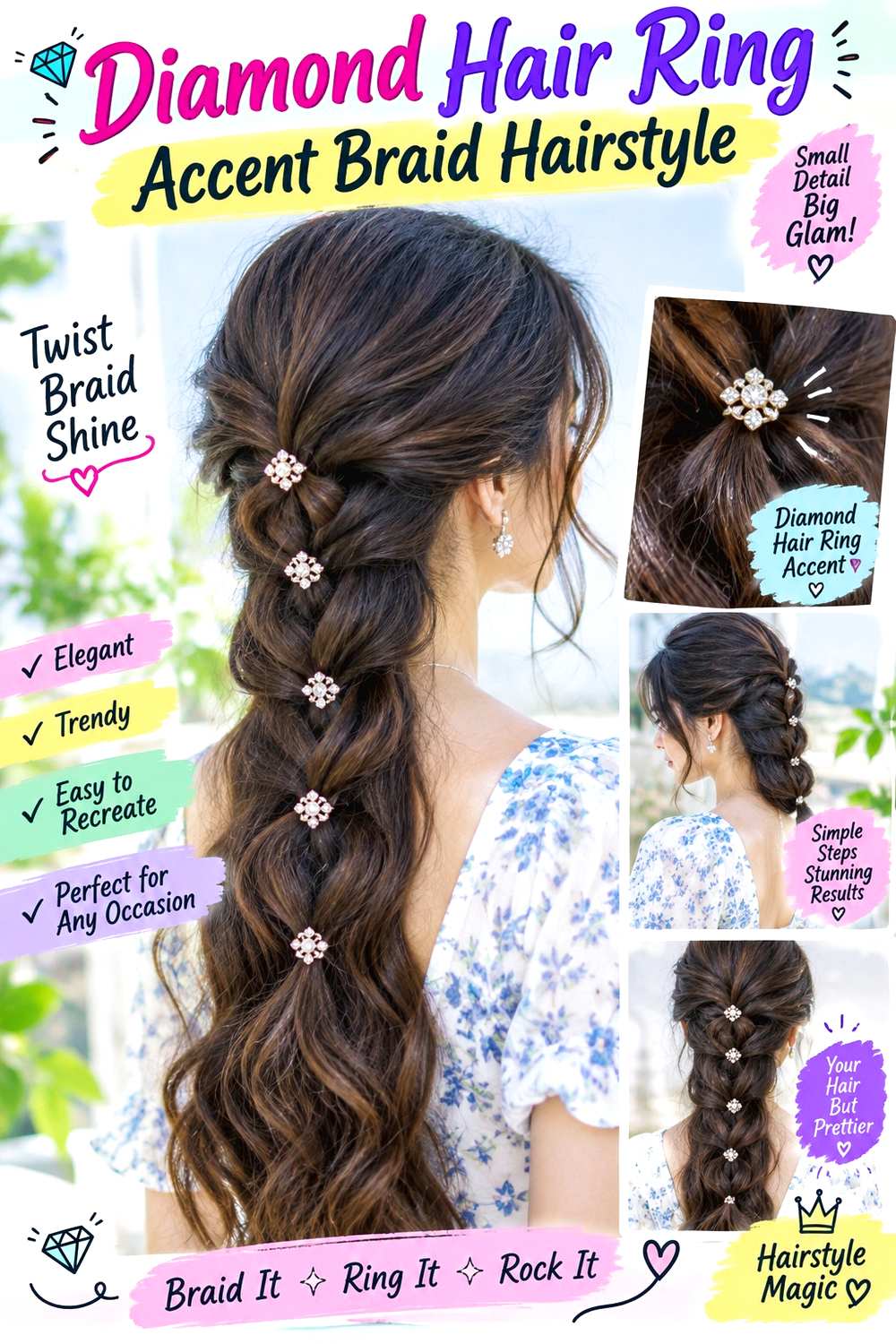 Diamond Hair Ring Accent Braid Hairstyle
