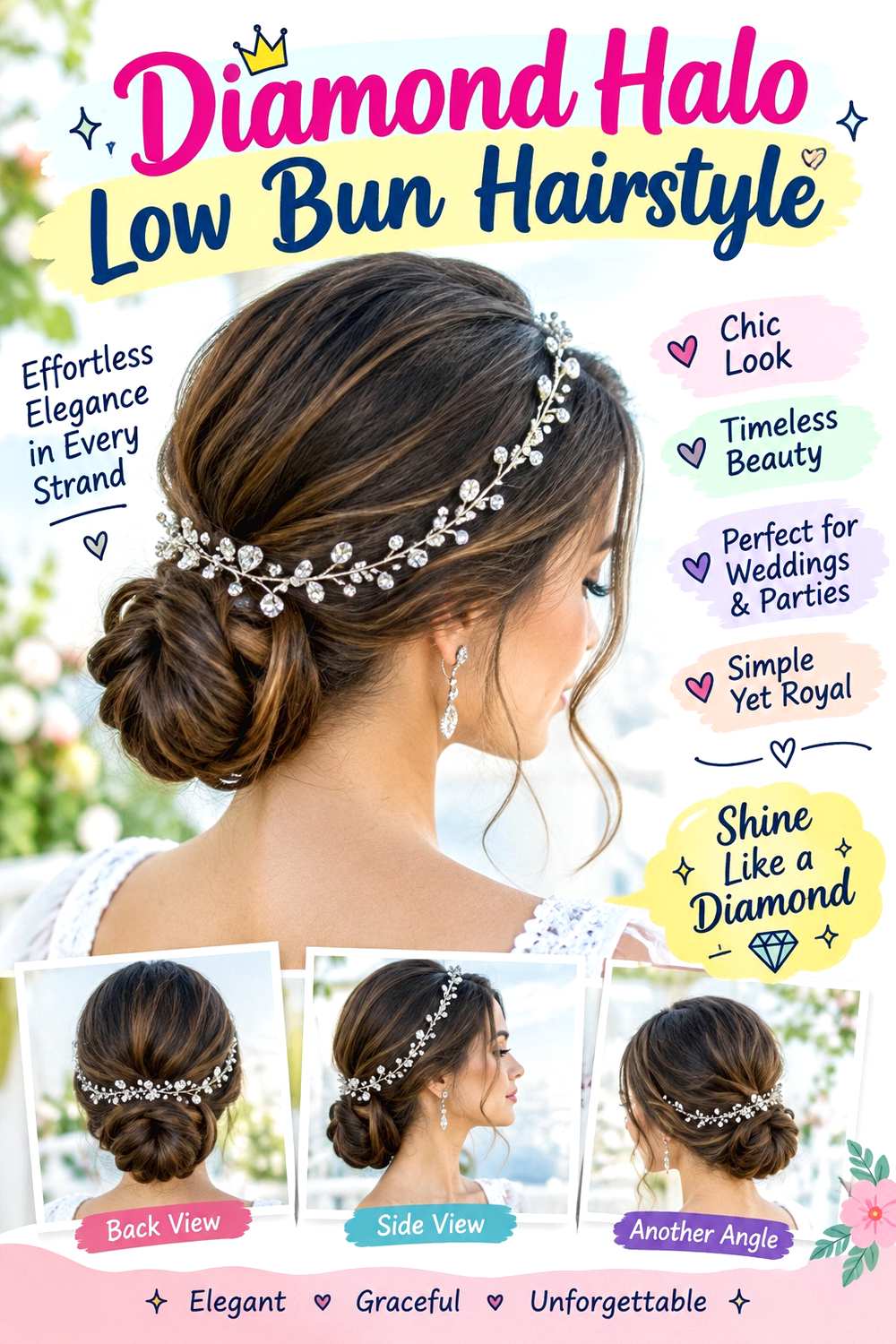 Diamond Halo Low Bun Hairstyle