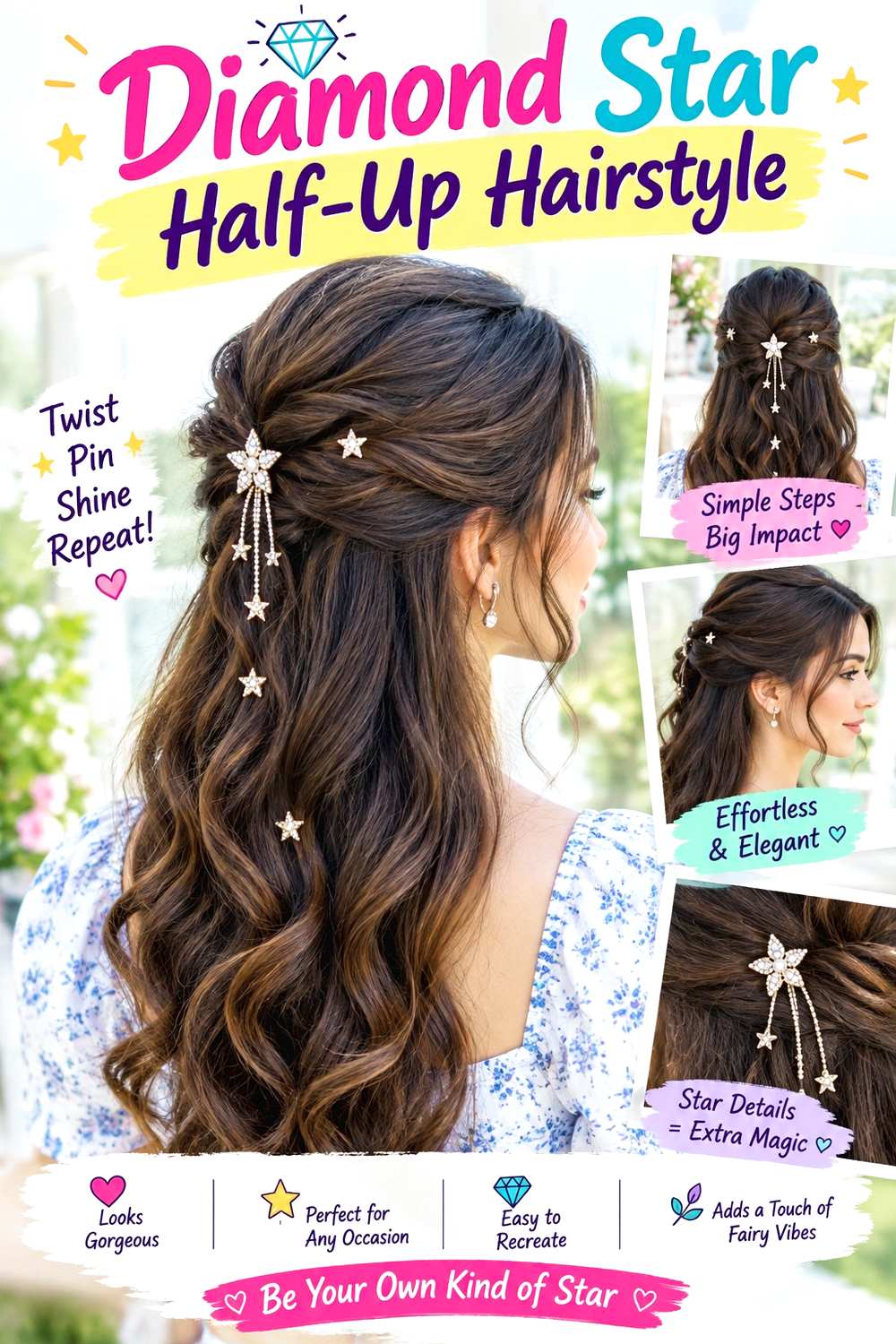 Diamond Star Half-Up Hairstyle