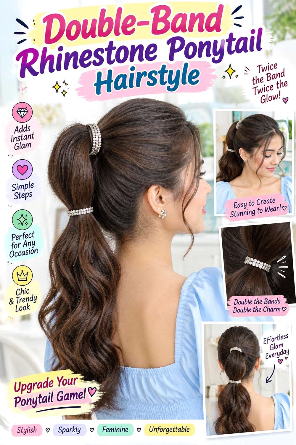 Double-Band Rhinestone Ponytail Hairstyle