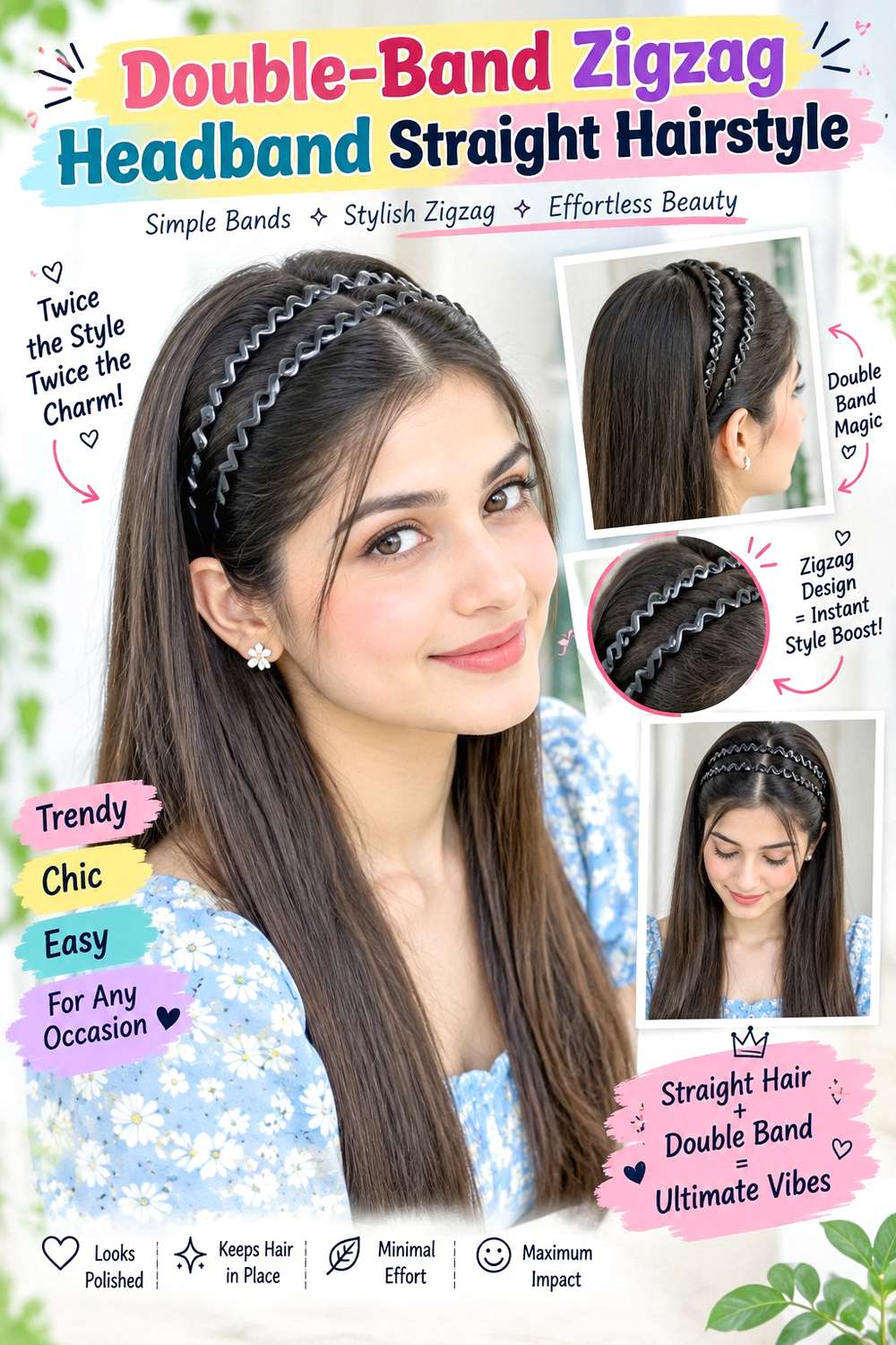 Double-Band Zigzag Headband Straight Hairstyle