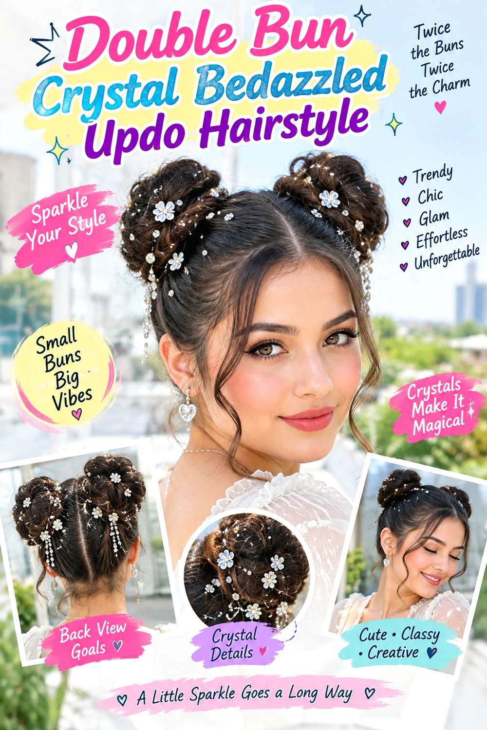 Double Bun Crystal Bedazzled Updo Hairstyle