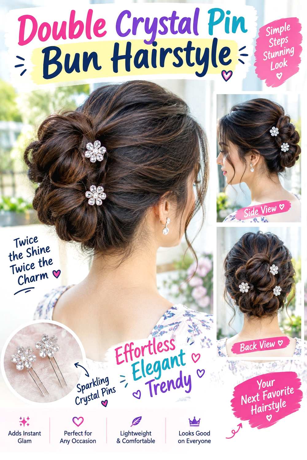 Double Crystal Pin Bun Hairstyle
