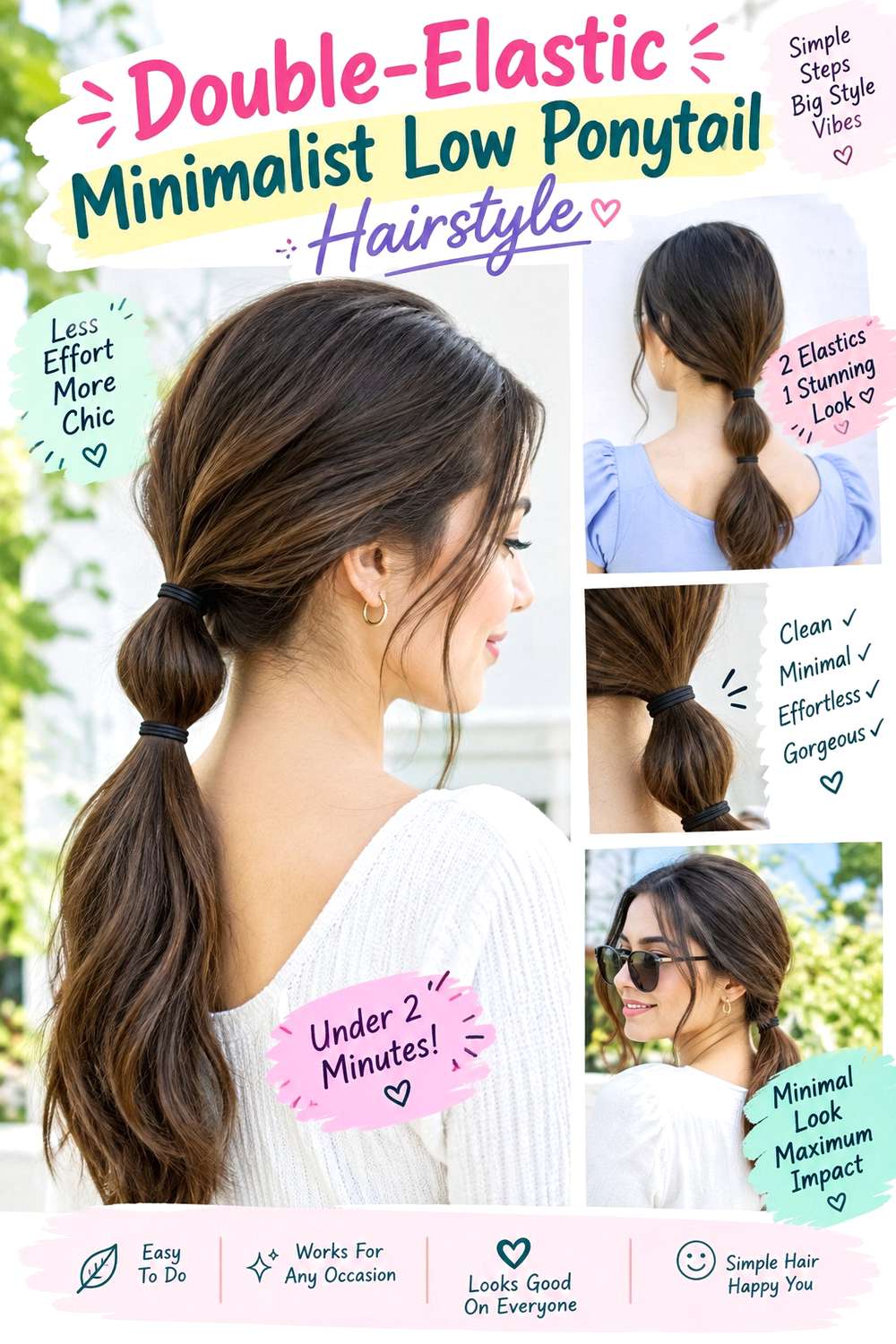 Double-Elastic Minimalist Low Ponytail Hairstyle