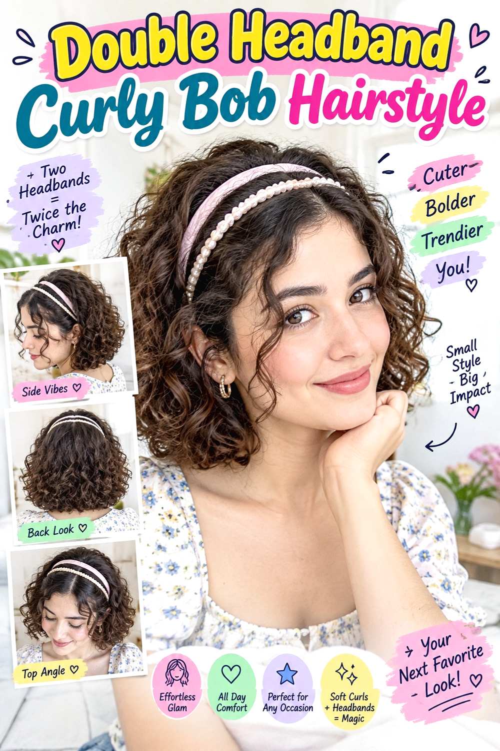 Double Headband Curly Bob Hairstyle