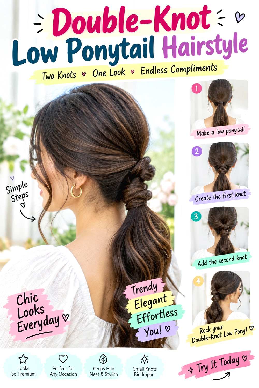Double-Knot Low Ponytail Hairstyle