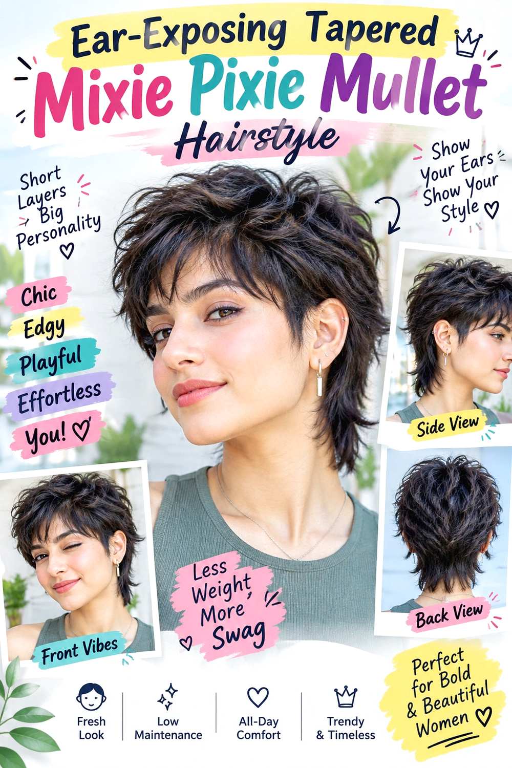 Ear-Exposing Tapered Mixie Pixie Mullet Hairstyle