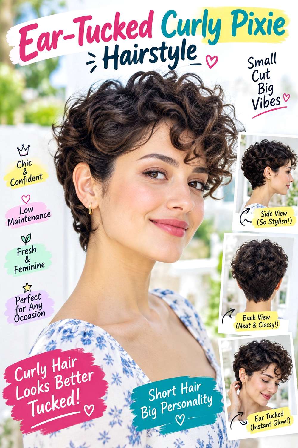Ear-Tucked Curly Pixie Hairstyle