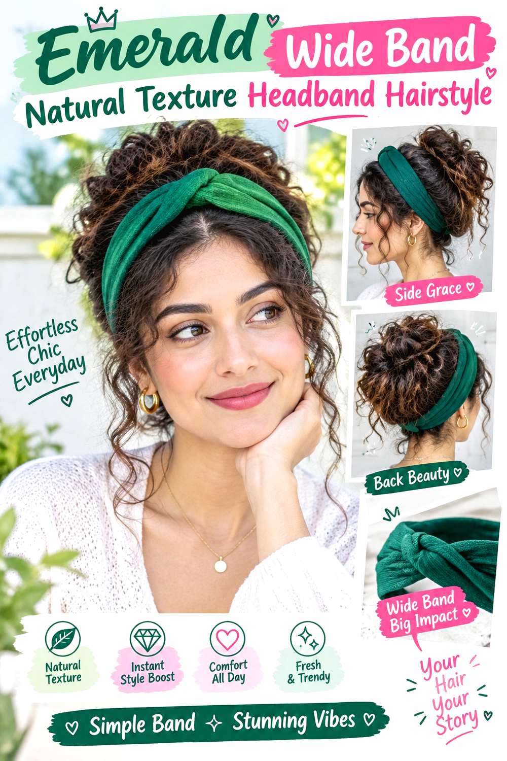 Emerald Wide Band Natural Texture Headband Hairstyle