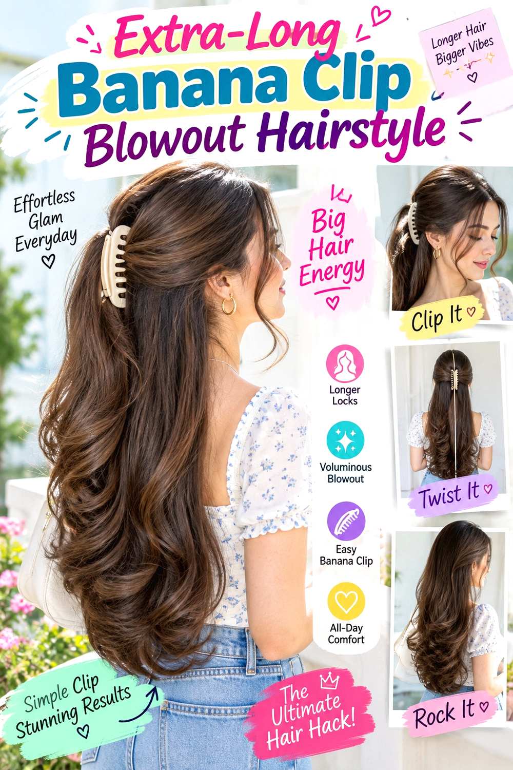 Extra-Long Banana Clip Blowout Hairstyle