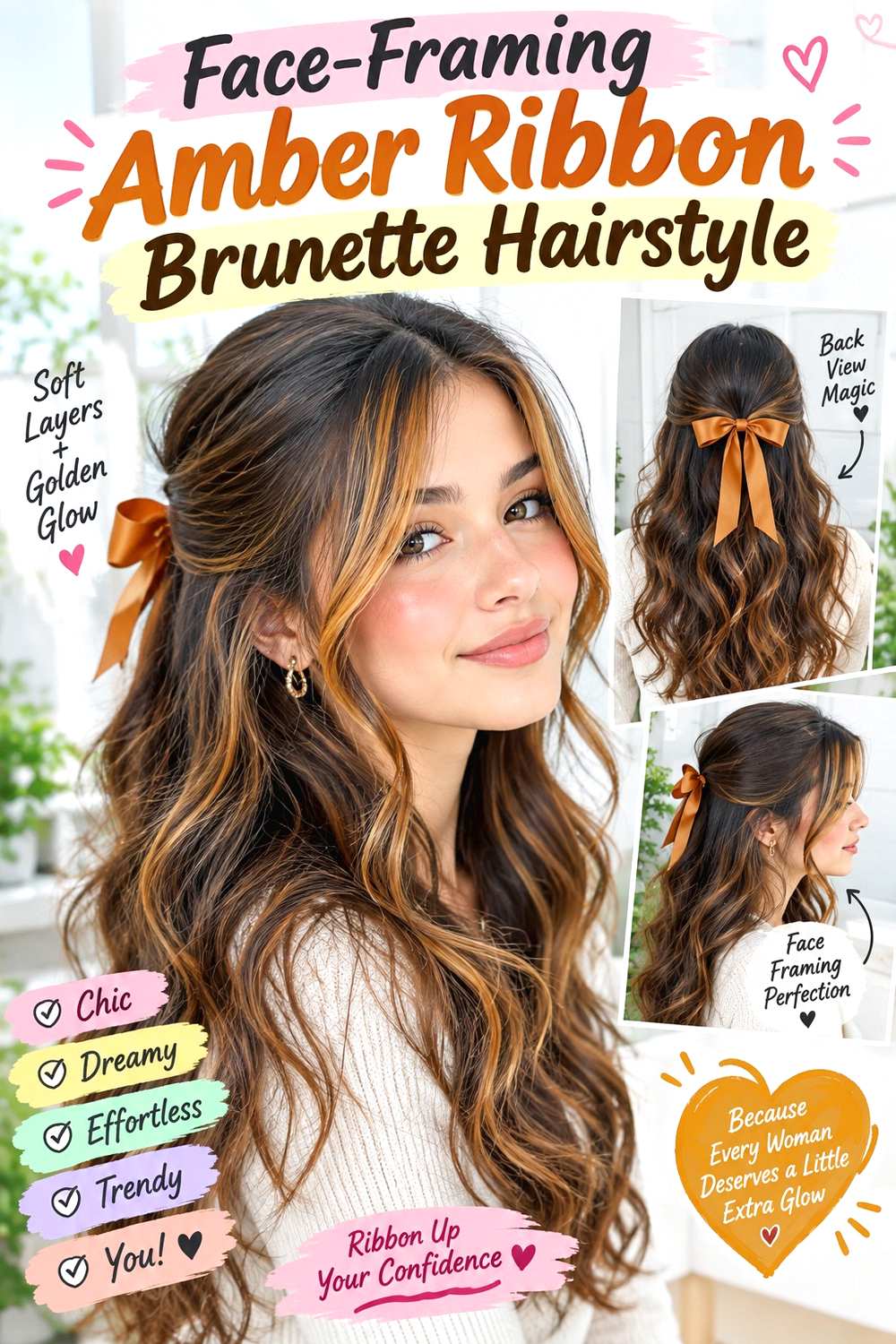 Face-Framing Amber Ribbon Brunette Hairstyle