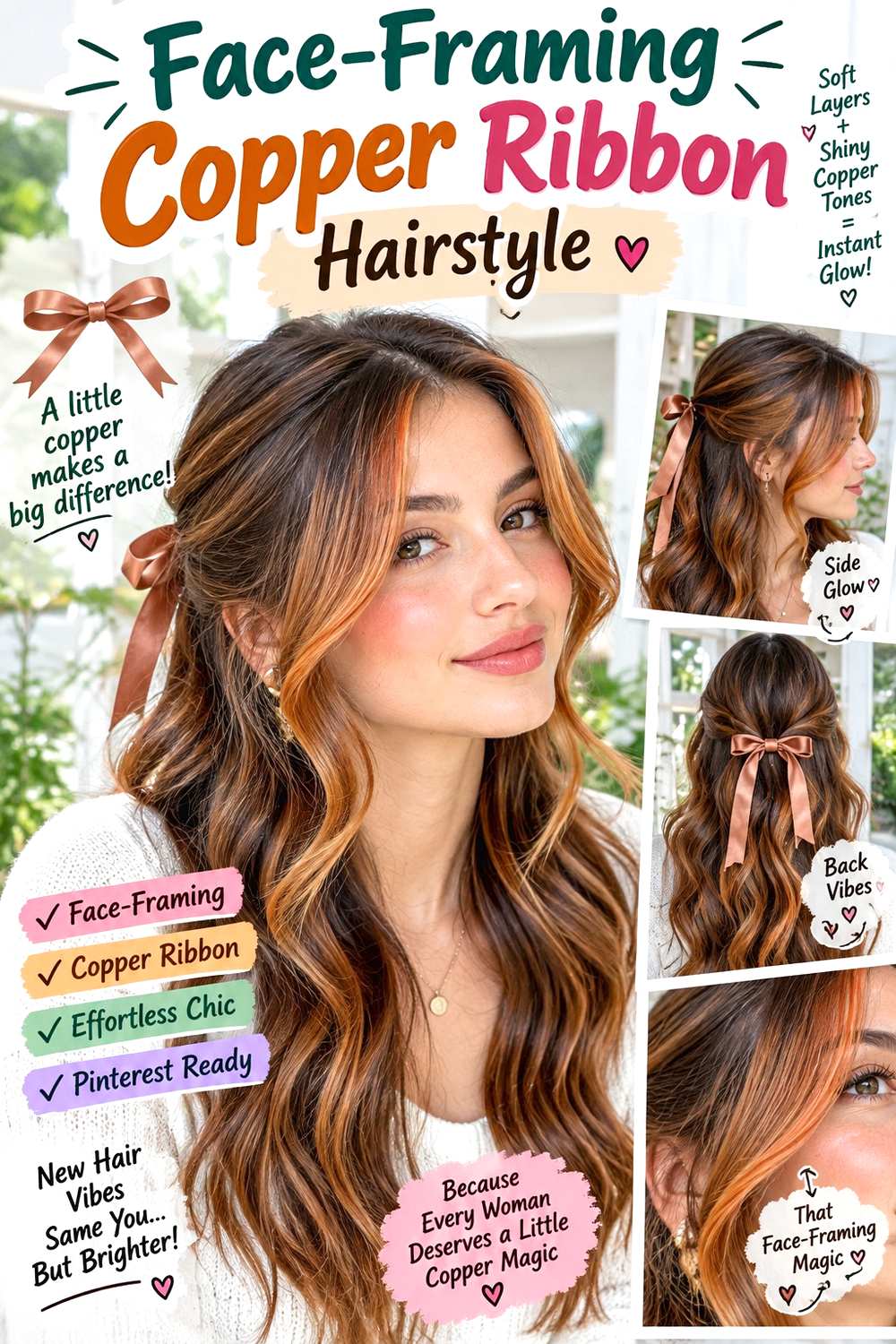 Face-Framing Copper Ribbon Hairstyle
