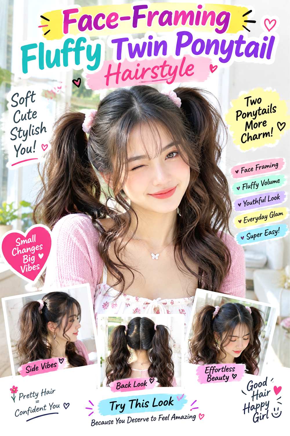Face-Framing Fluffy Twin Ponytail Hairstyle