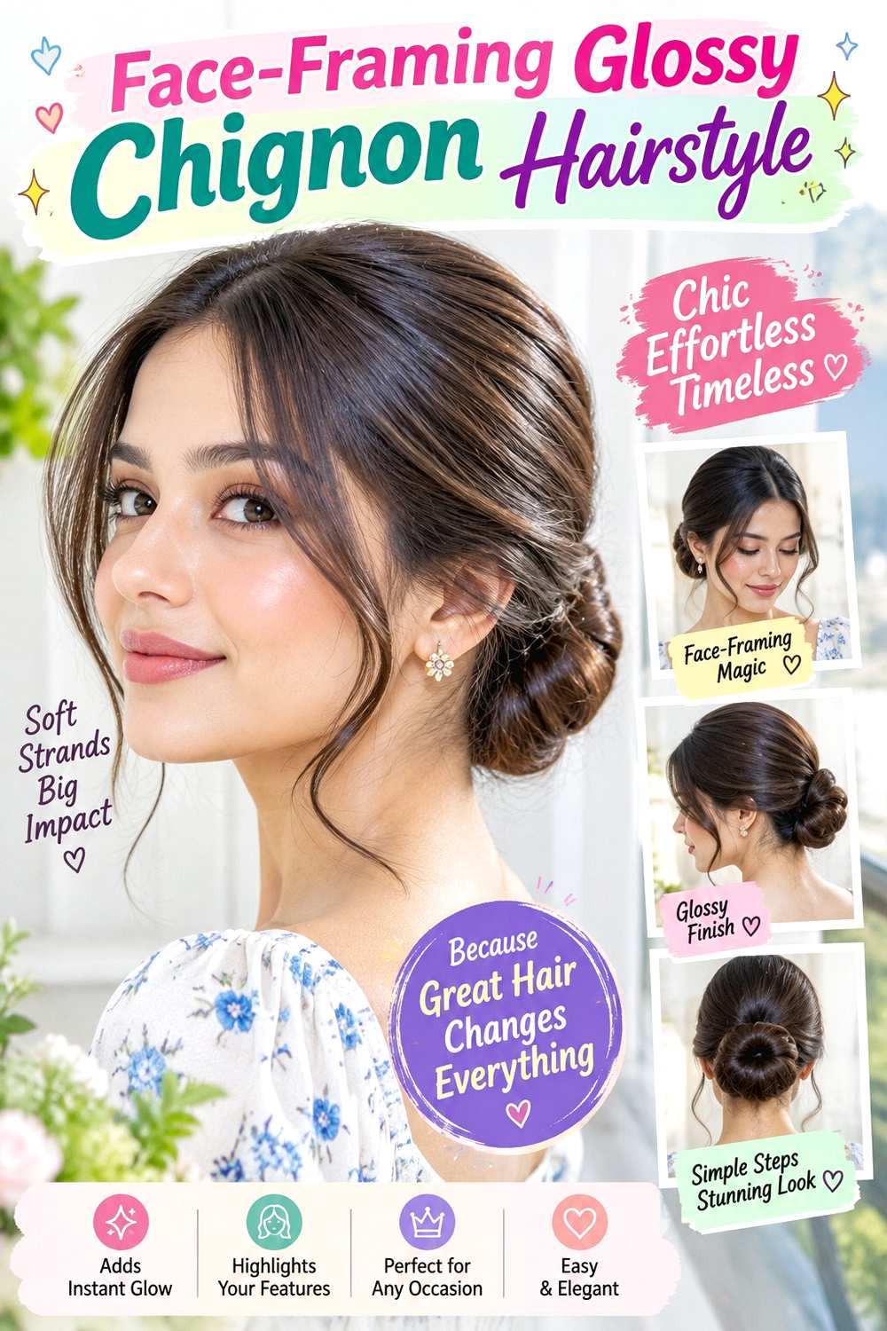 Face-Framing Glossy Chignon Hairstyle