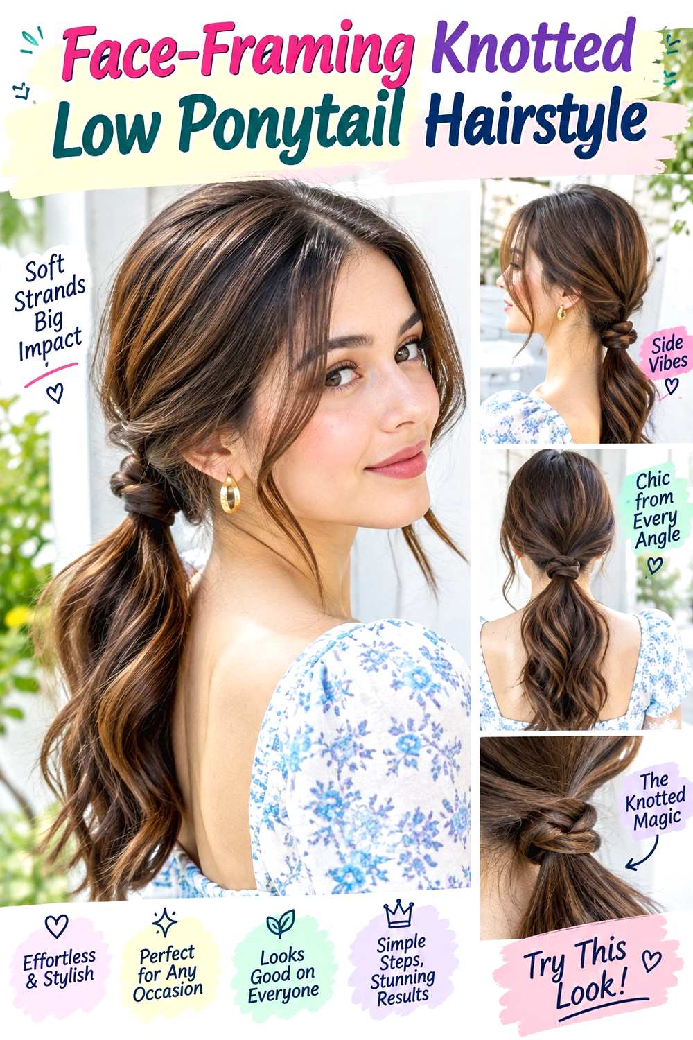 Face-Framing Knotted Low Ponytail Hairstyle