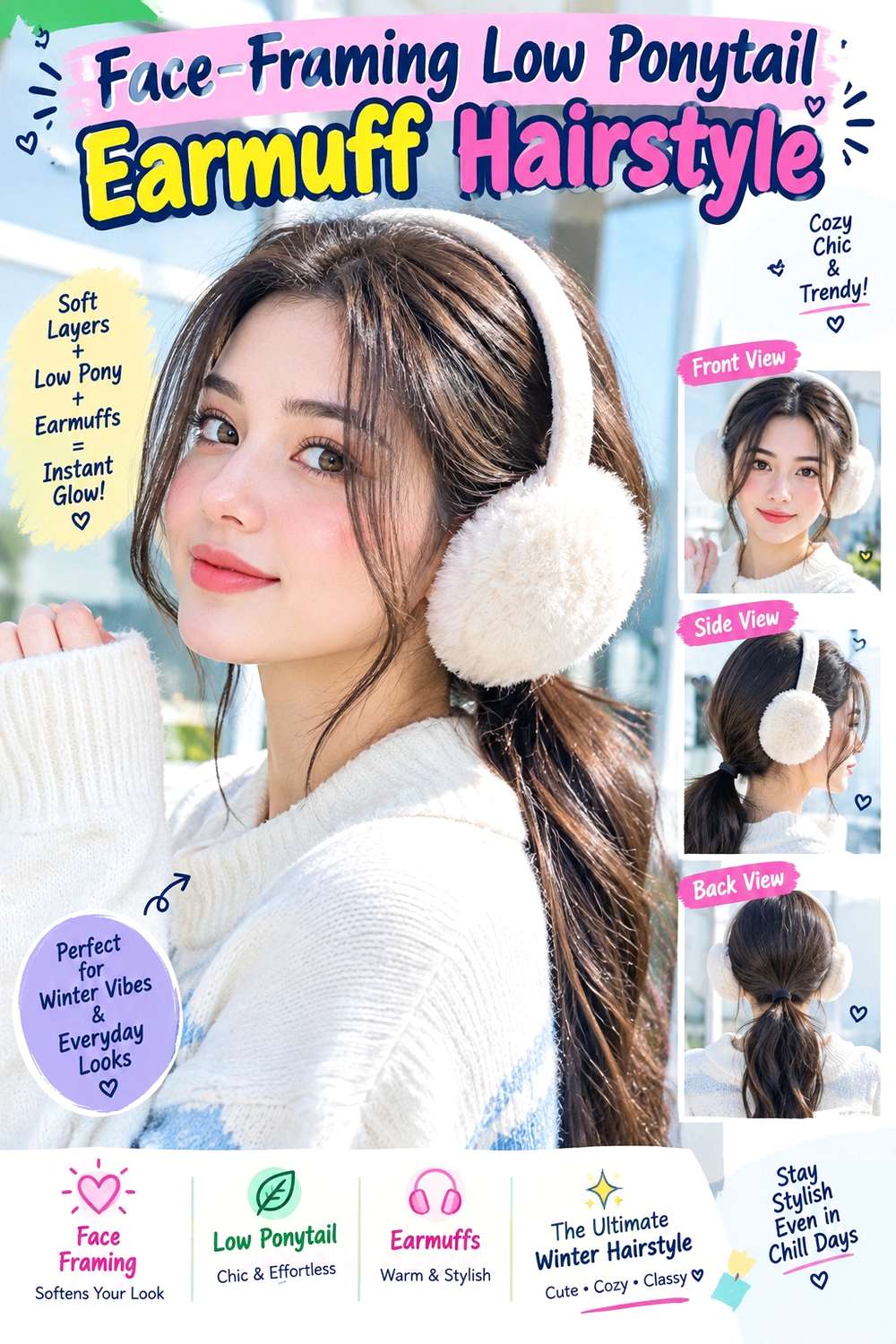 Face-Framing Low Ponytail Earmuff Hairstyle